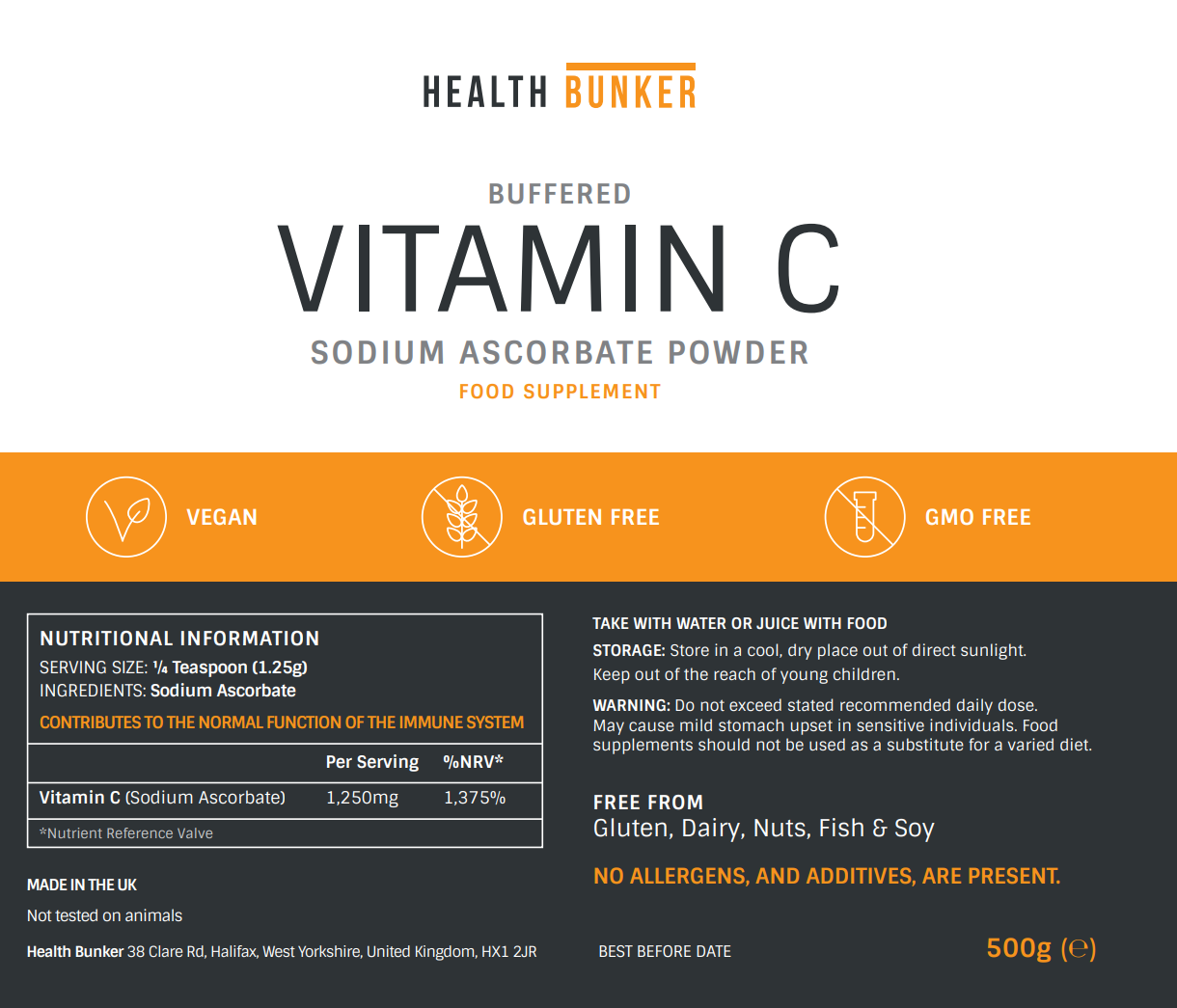 Sodium Ascorbate Buffered Vitamin C Powder 500g