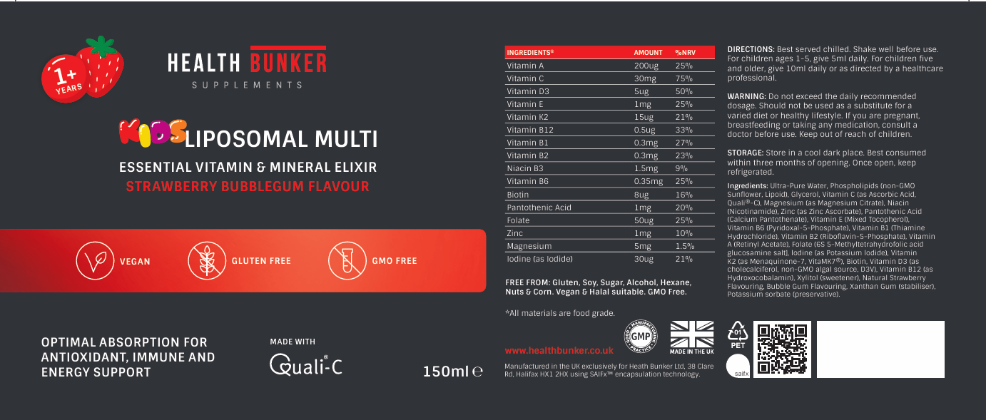 KIDS Liposomal Multi (120ml) Vitamin & Mineral Elixir Strawberry Bubblegum Flavour