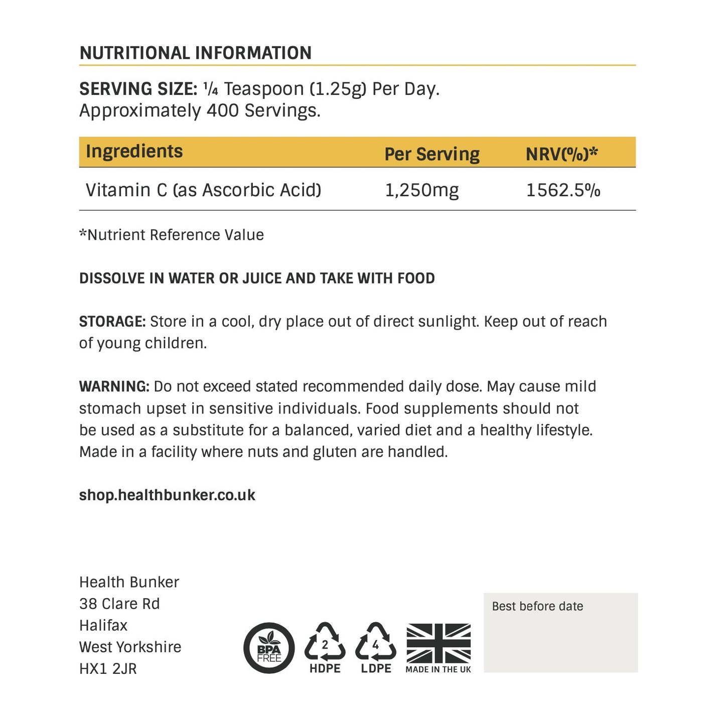 Ascorbic Acid Vitamin C Powder (500g)
