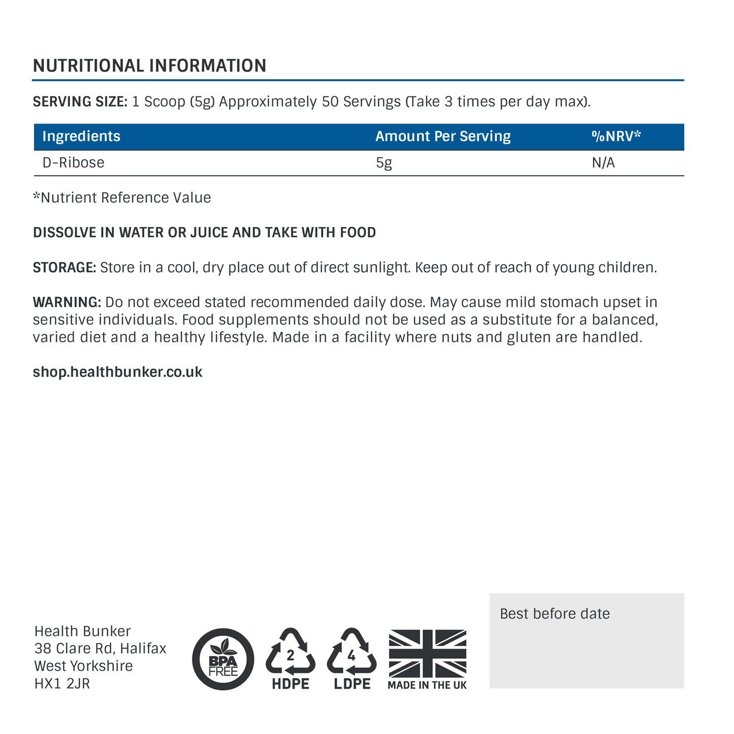 D-Ribose Powder (250g)