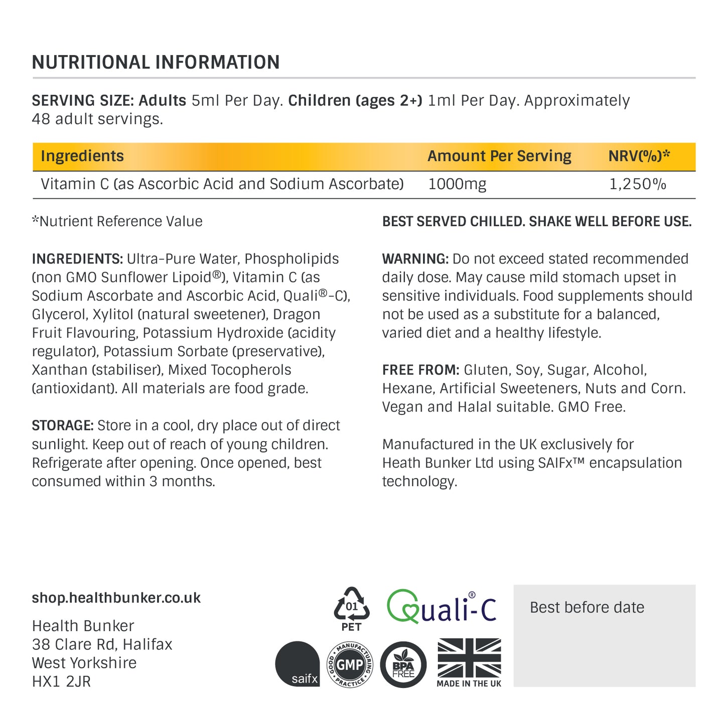 Liposomal Vitamin C (240ml) Tropical Fruit Flavour (Quali-C) Adults & Kids
